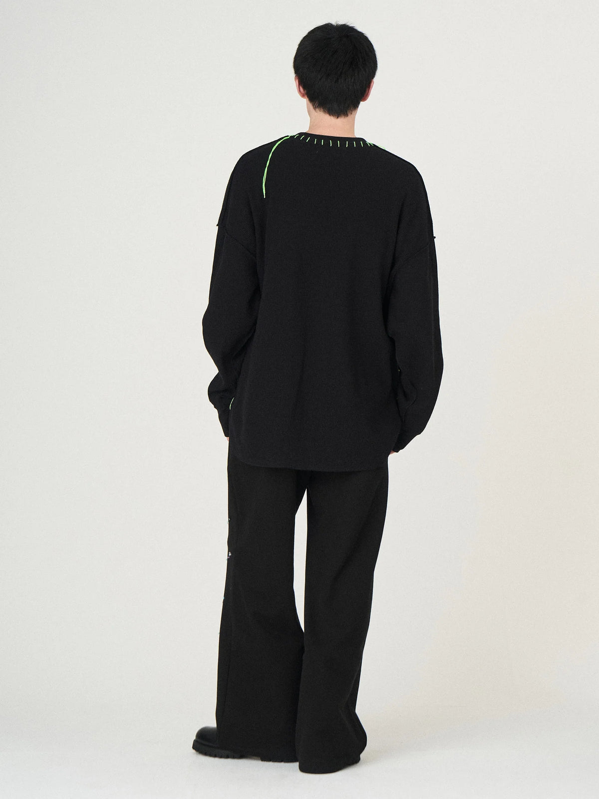 WAFFLE BONE PRINT CUTSEWN|BLACK