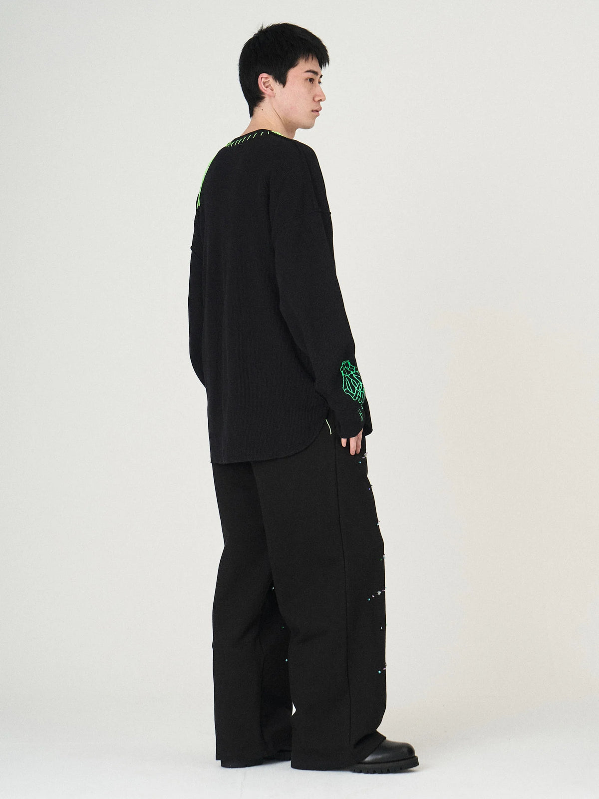 WAFFLE BONE PRINT CUTSEWN|BLACK