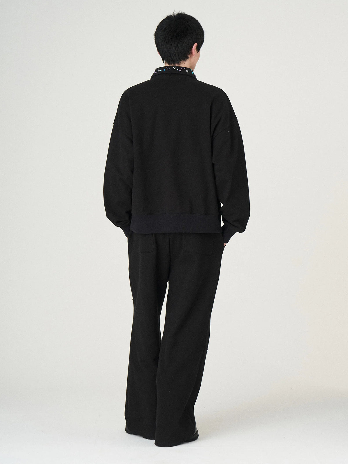BEADS HALF ZIP SWEAT|BLACK