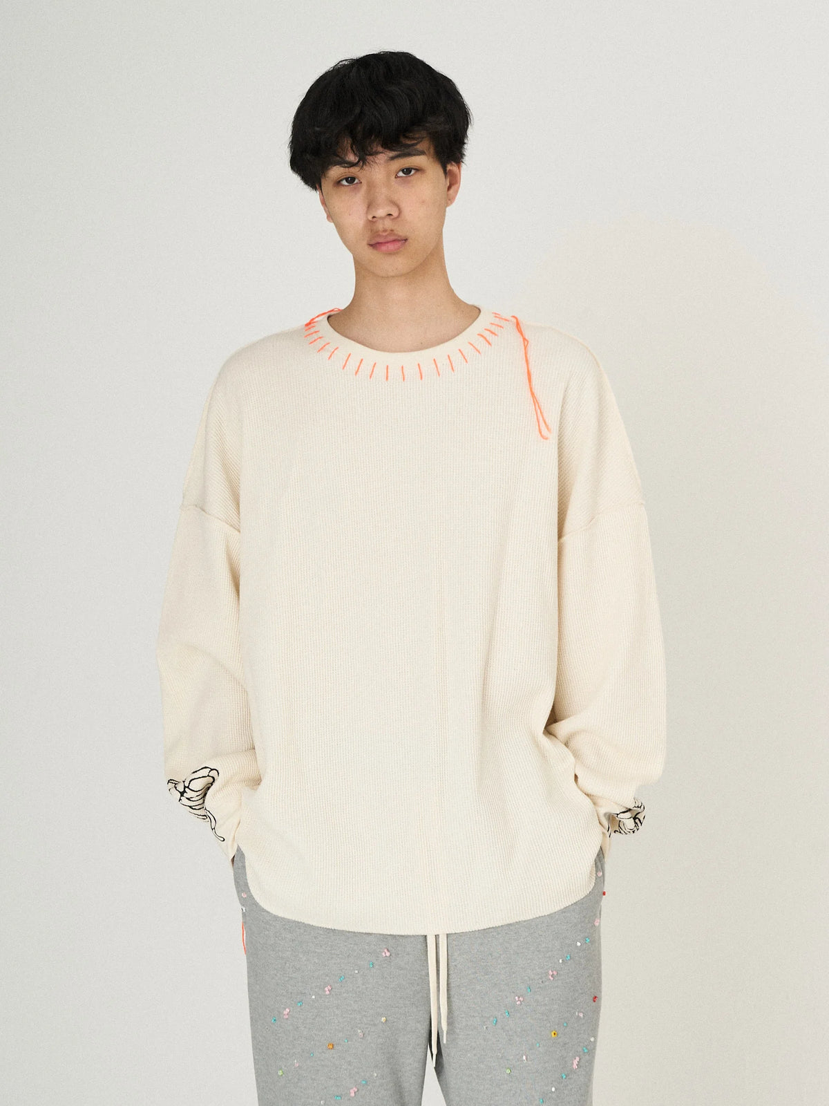 WAFFLE BONE PRINT CUTSEWN|BLACK