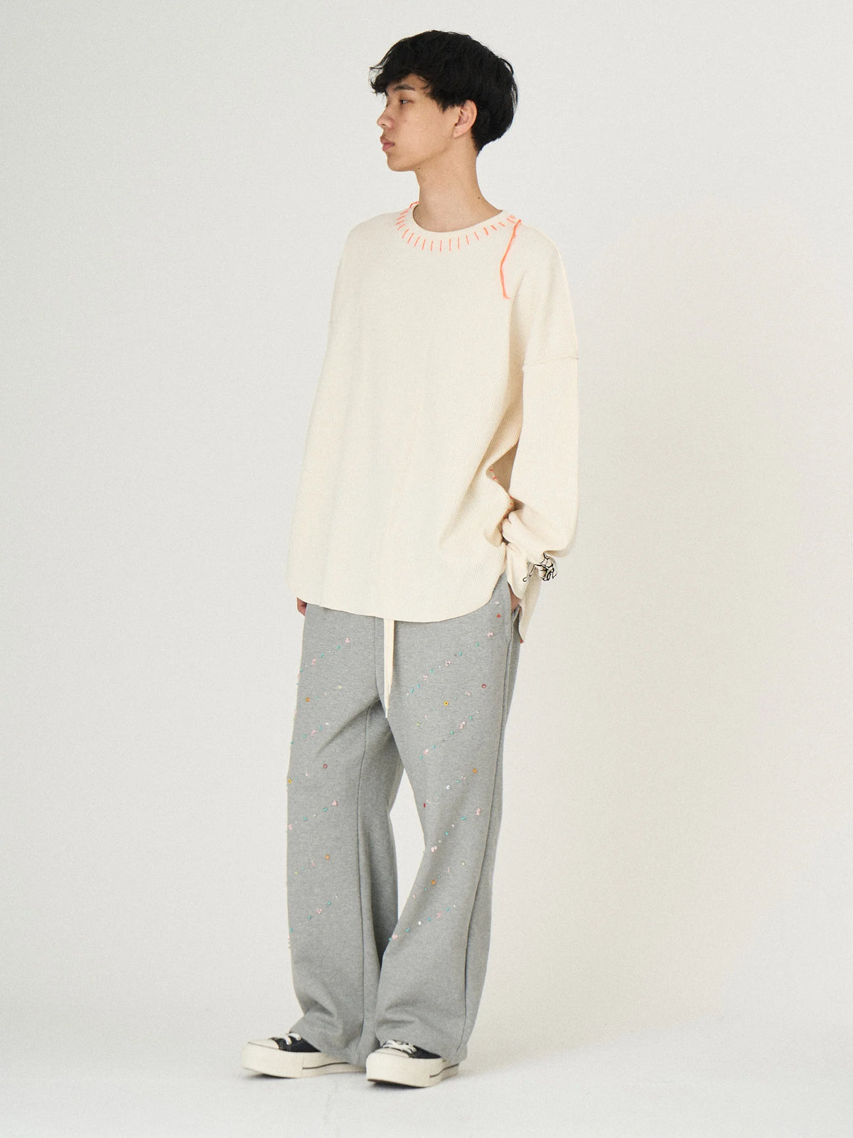 WAFFLE BONE PRINT CUTSEWN|BLACK