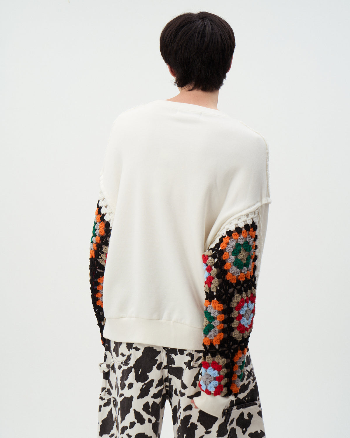 CROCHET SLEEVE SWEAT|WHITE