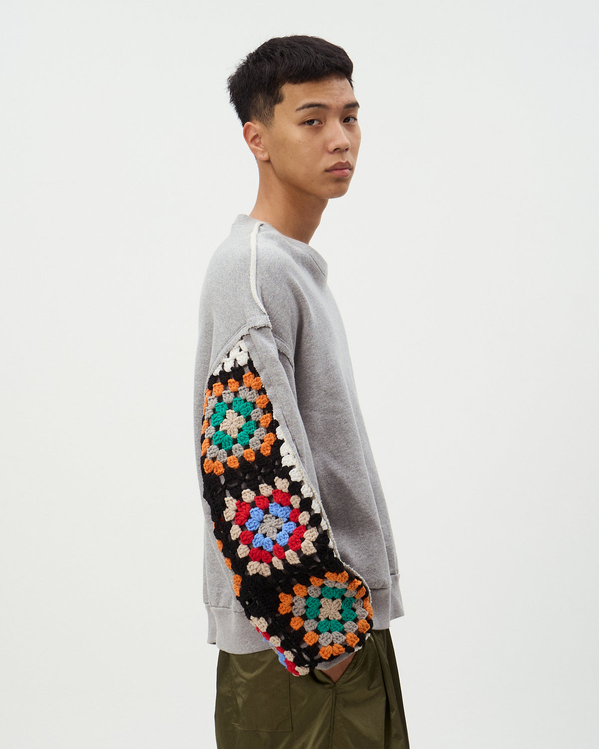 CROCHET SLEEVE SWEAT|WHITE