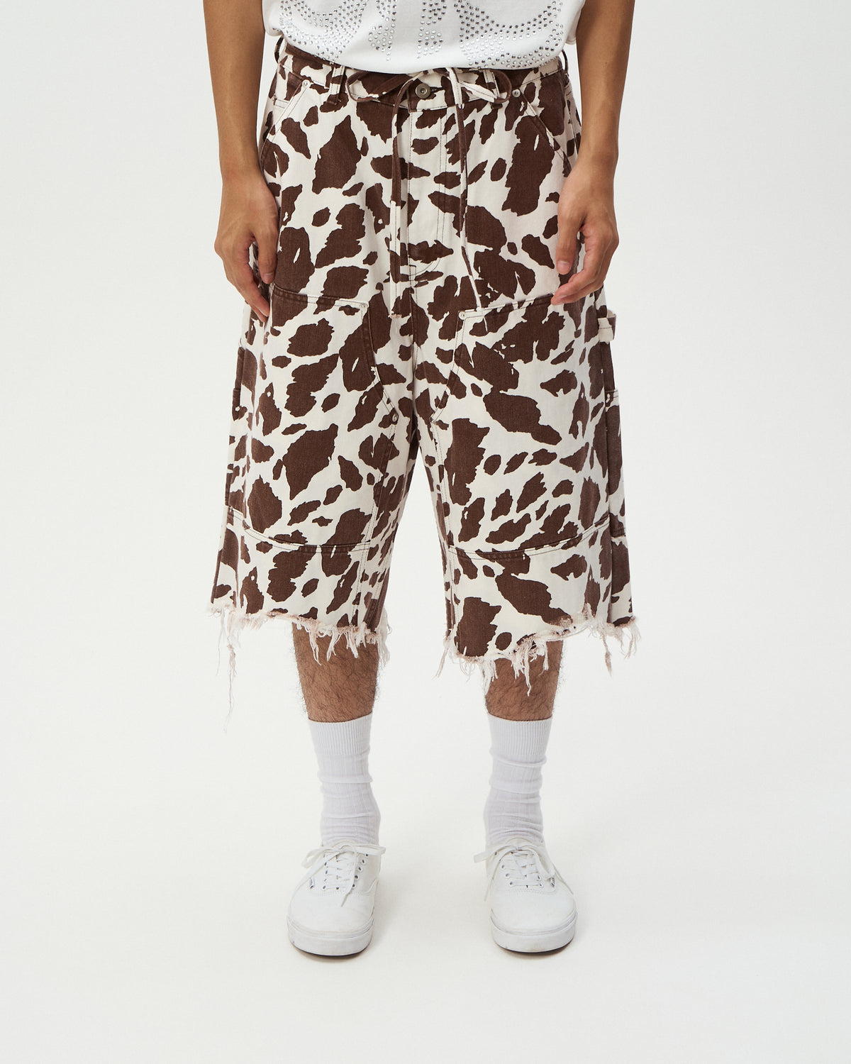 COW PRINT DOUBLE KNEE SHORTS
