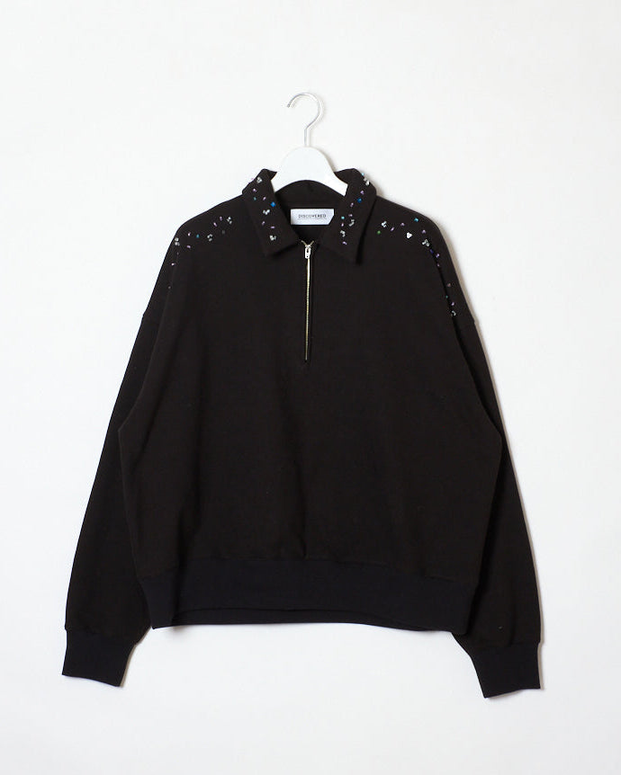 BEADS HALF ZIP SWEAT｜BLACK
