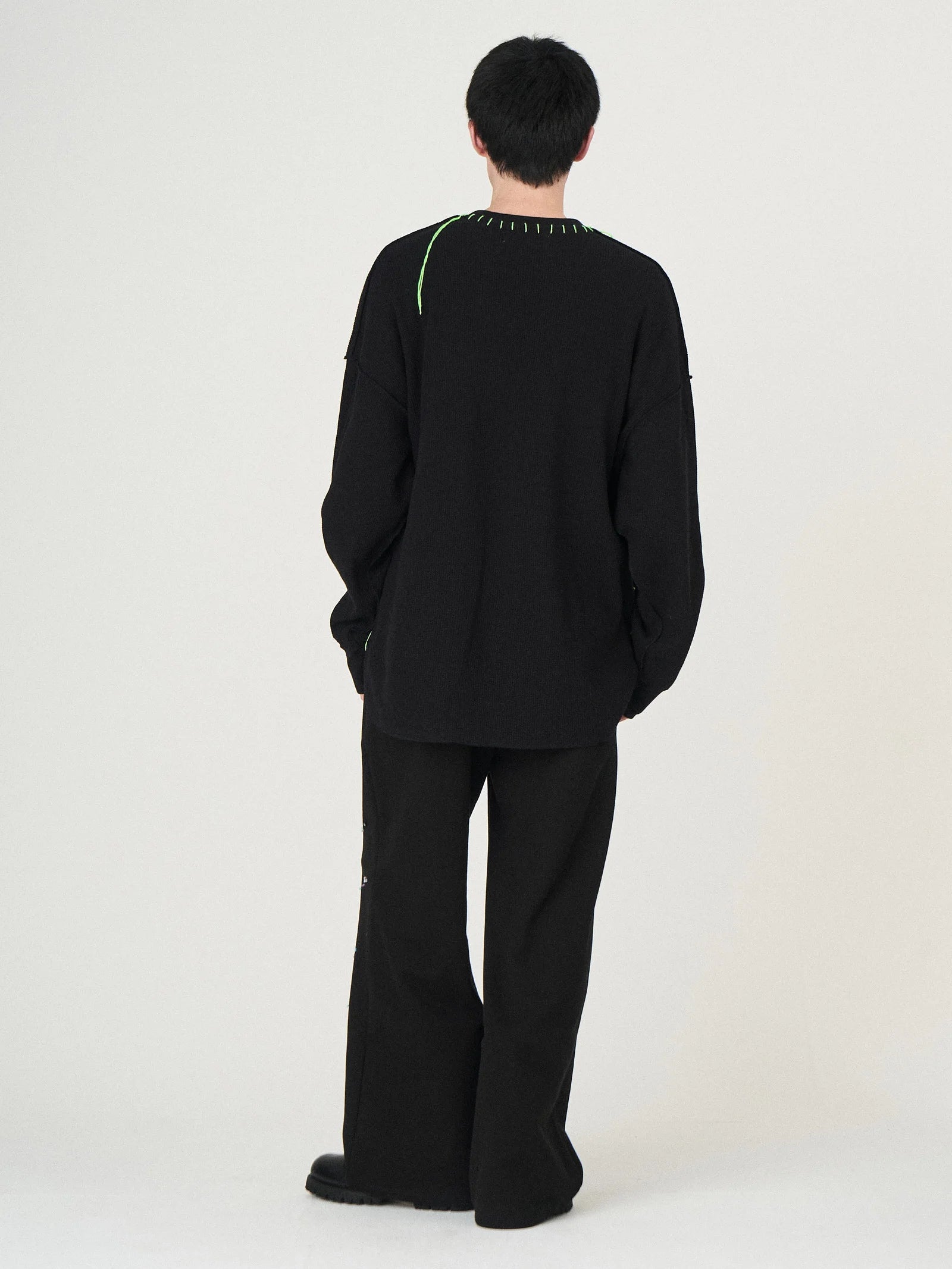 WAFFLE BONE PRINT CUTSEWN｜BLACK-thumbmail-4