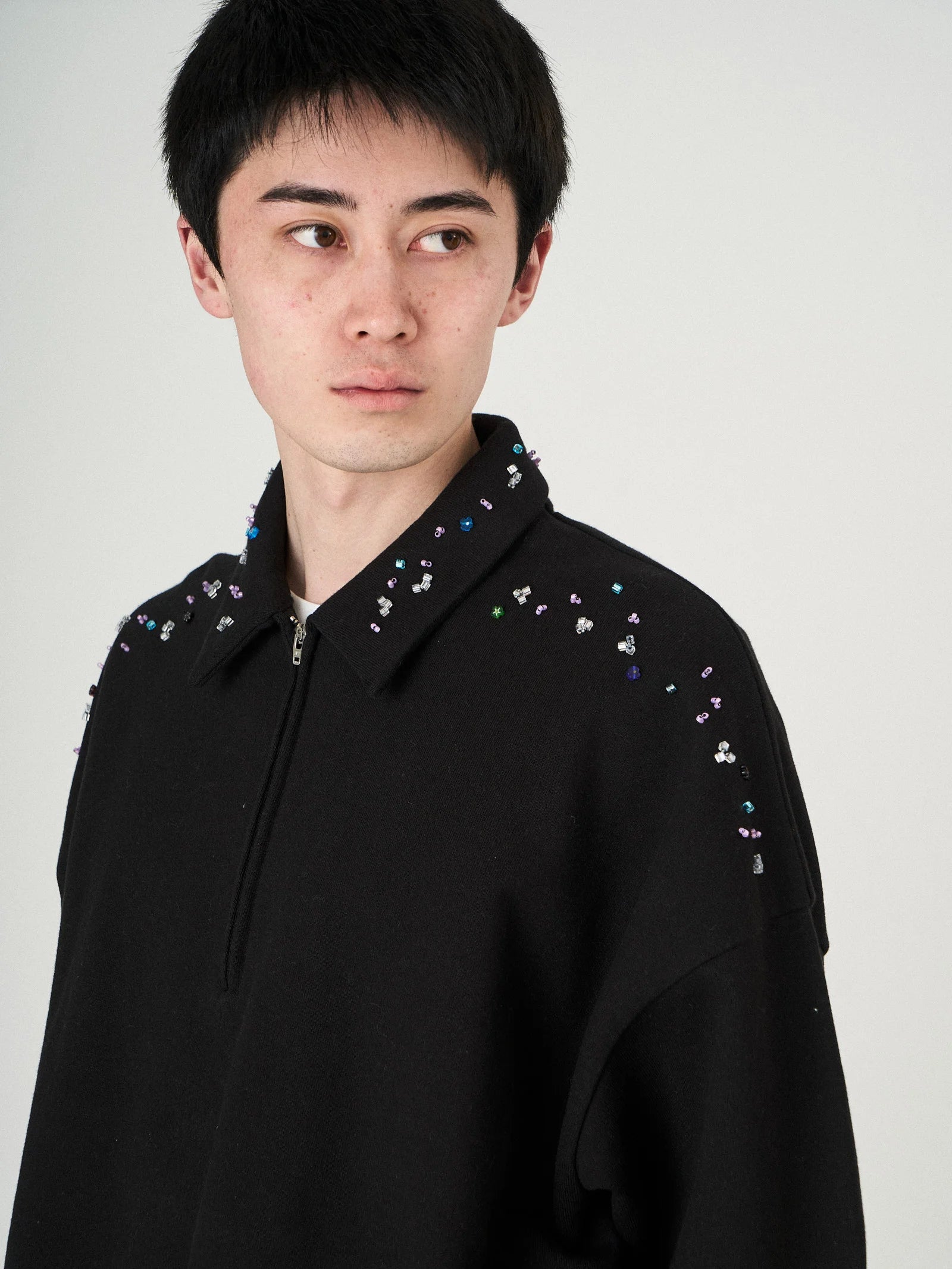 BEADS HALF ZIP SWEAT｜BLACK-thumbmail-8