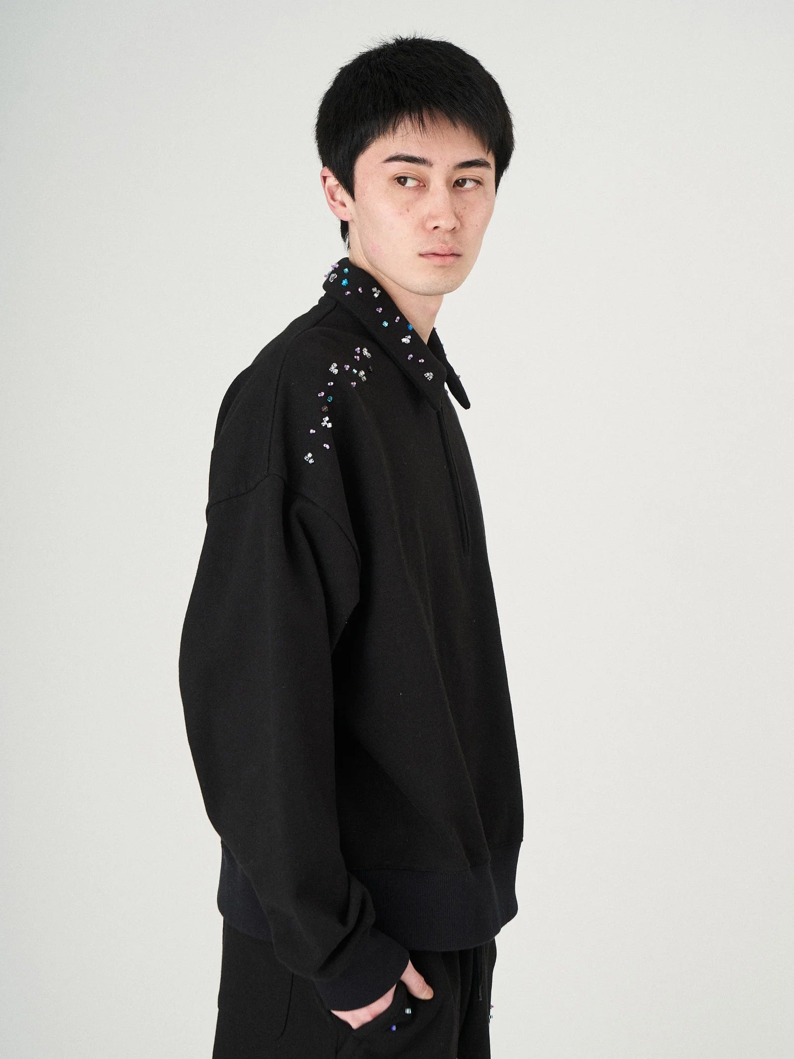BEADS HALF ZIP SWEAT｜BLACK-thumbmail-7