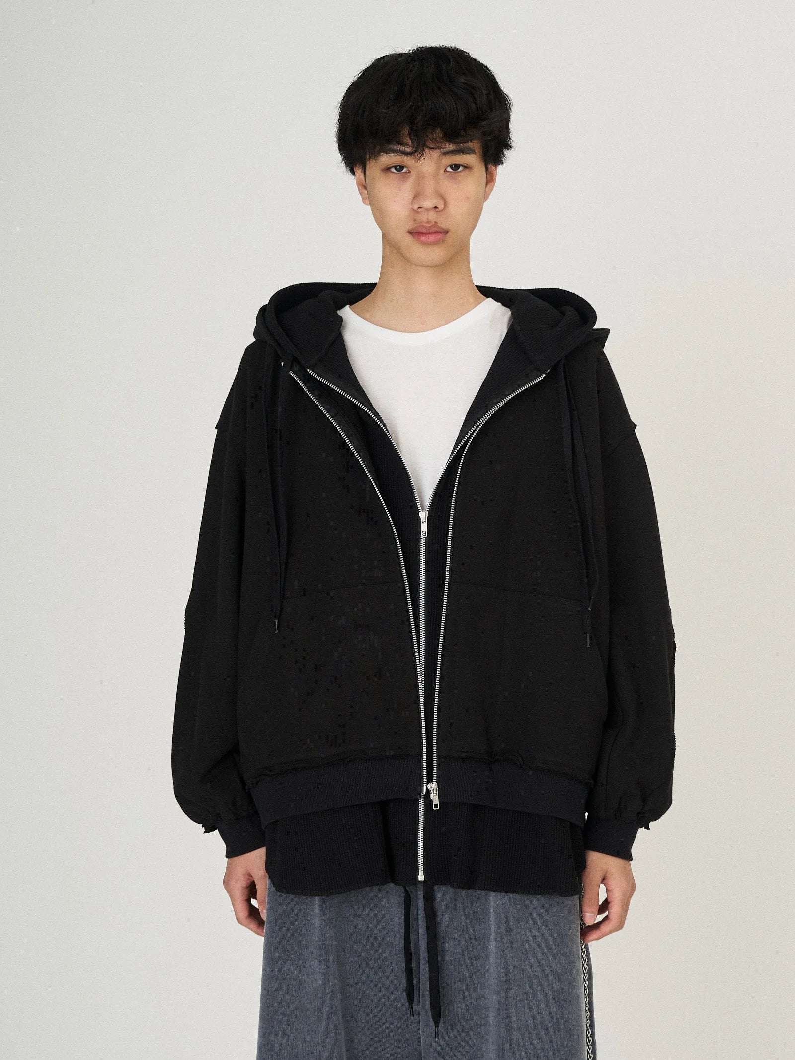 LAYERED SWEAT PARKA｜BLACK