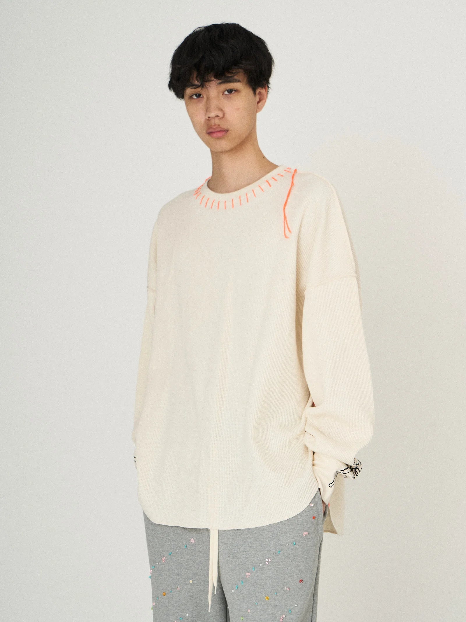 WAFFLE BONE PRINT CUTSEWN｜WHITE-thumbmail-5