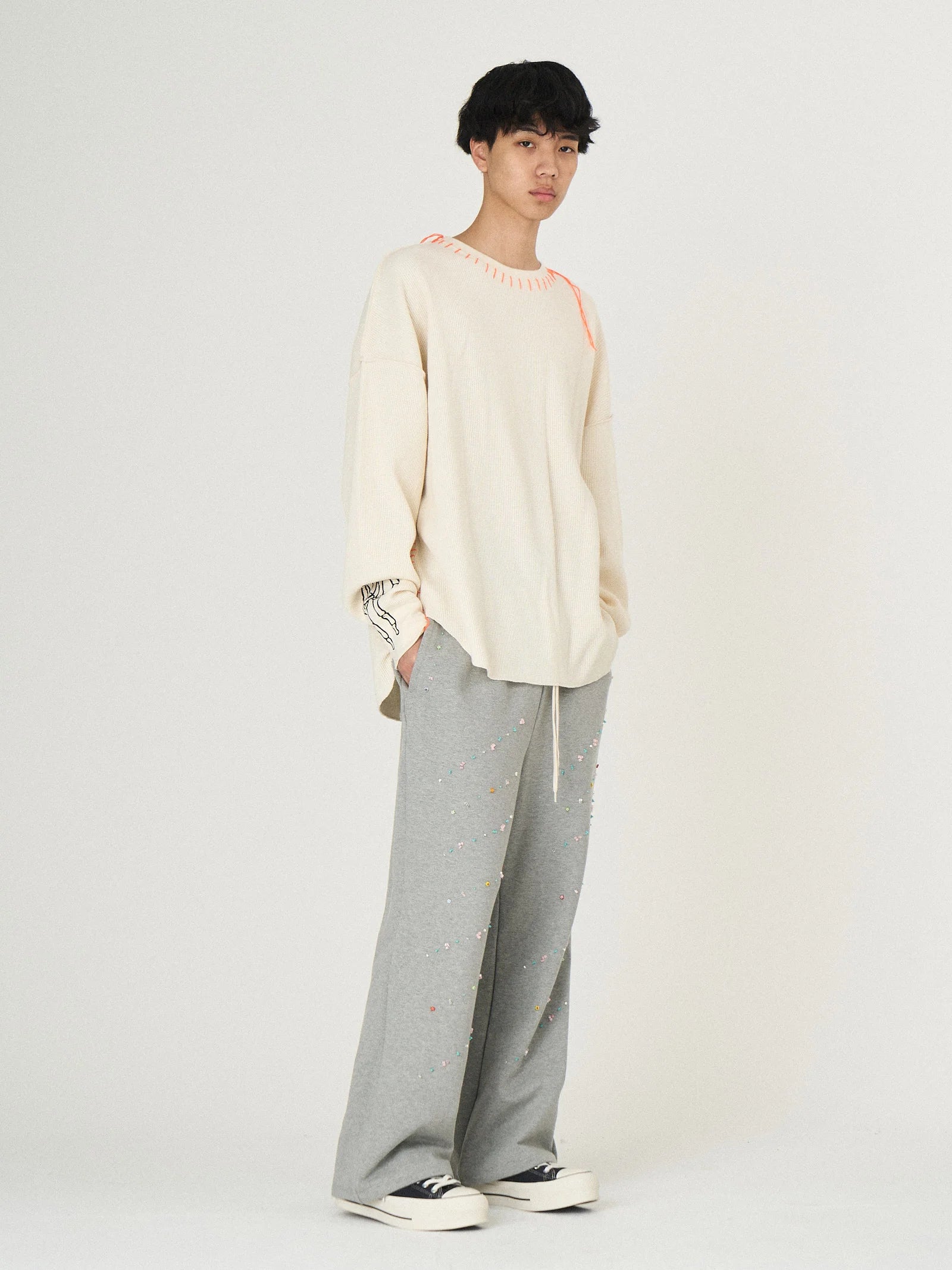 WAFFLE BONE PRINT CUTSEWN｜WHITE-thumbmail-2
