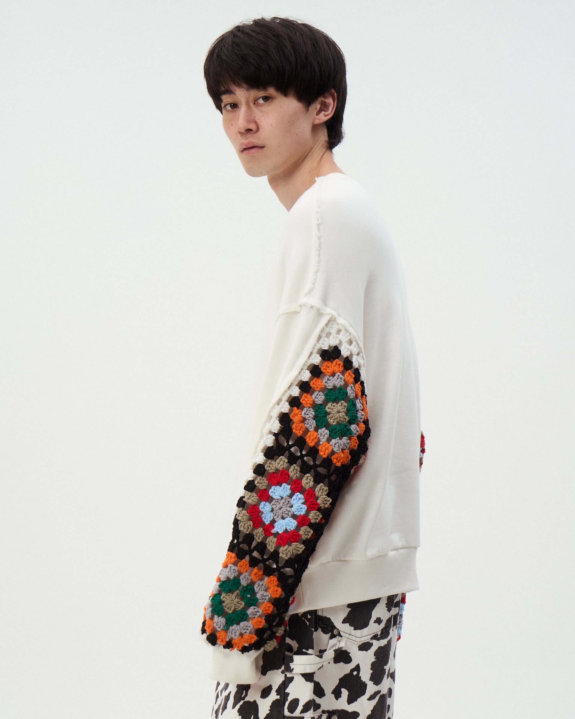 CROCHET SLEEVE SWEAT｜WHITE-thumbmail-2