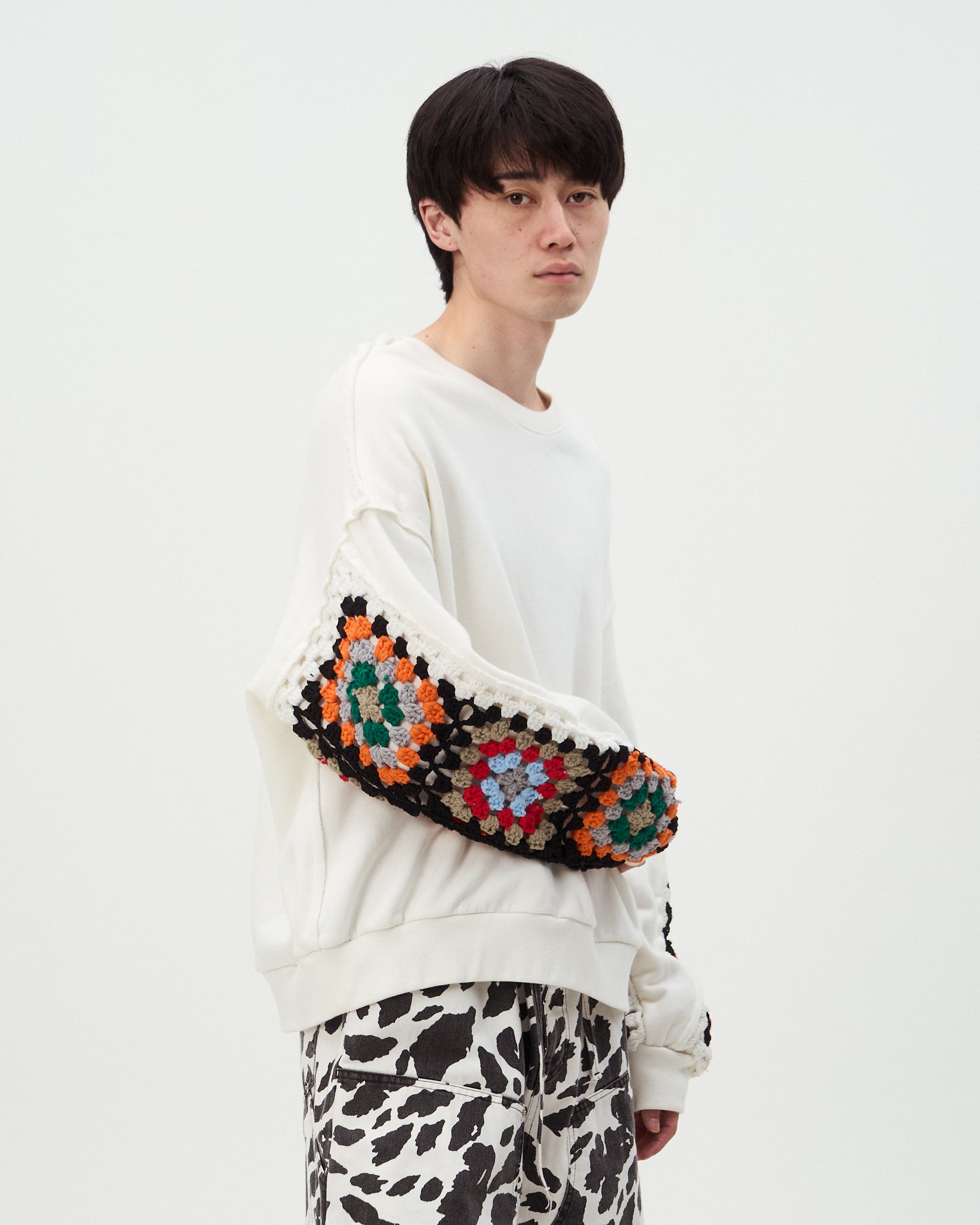 CROCHET SLEEVE SWEAT｜WHITE-thumbmail-4