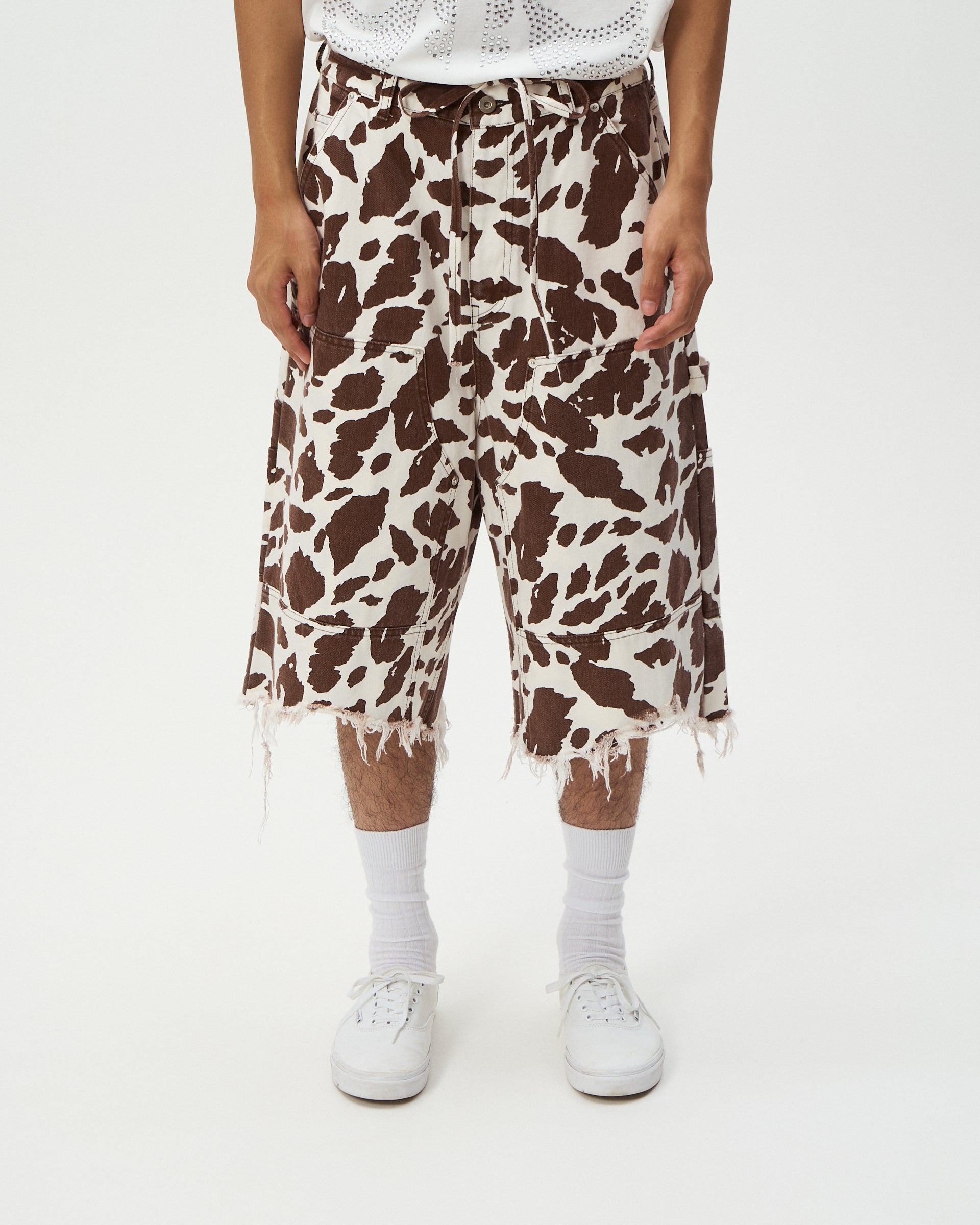 COW PRINT DOUBLE KNEE SHORTS