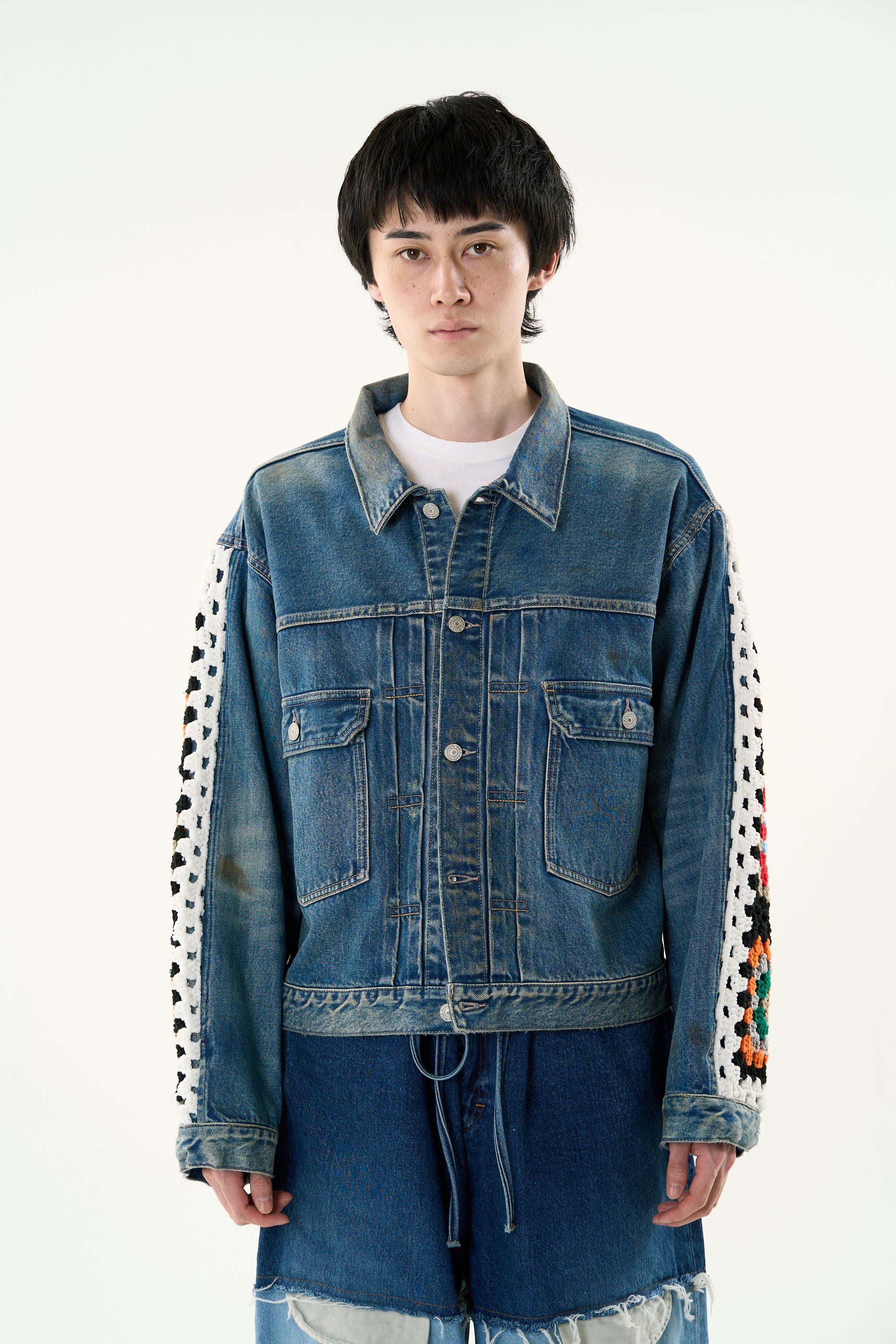 CROCHET DENIM BLOUSON｜BLACK-thumbmail-3