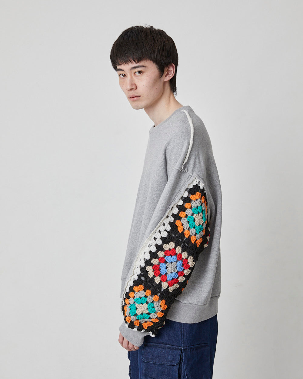 CROCHET SLEEVE SWEAT｜GRAY-thumbmail-5