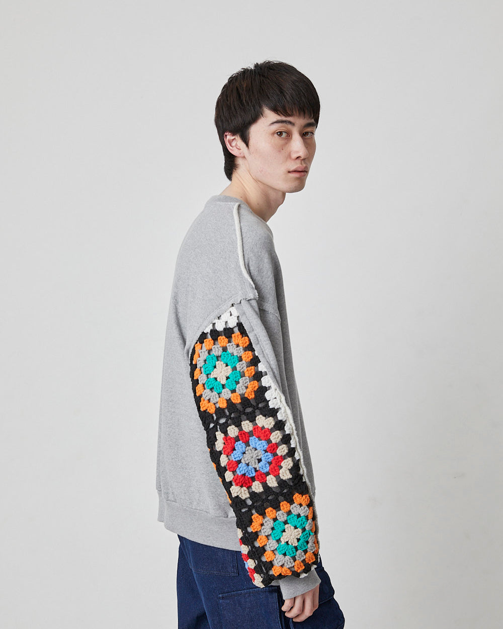 CROCHET SLEEVE SWEAT｜GRAY-thumbmail-3