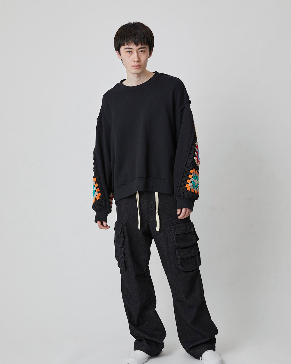 CROCHET SLEEVE SWEAT｜BLACK-thumbmail-2