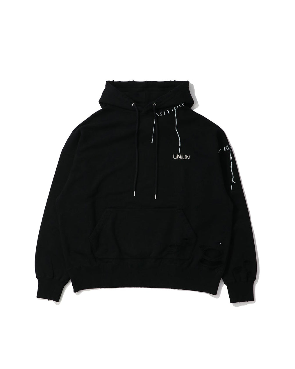 UNION LOOPING DAMAGE HOODIE｜BLACK