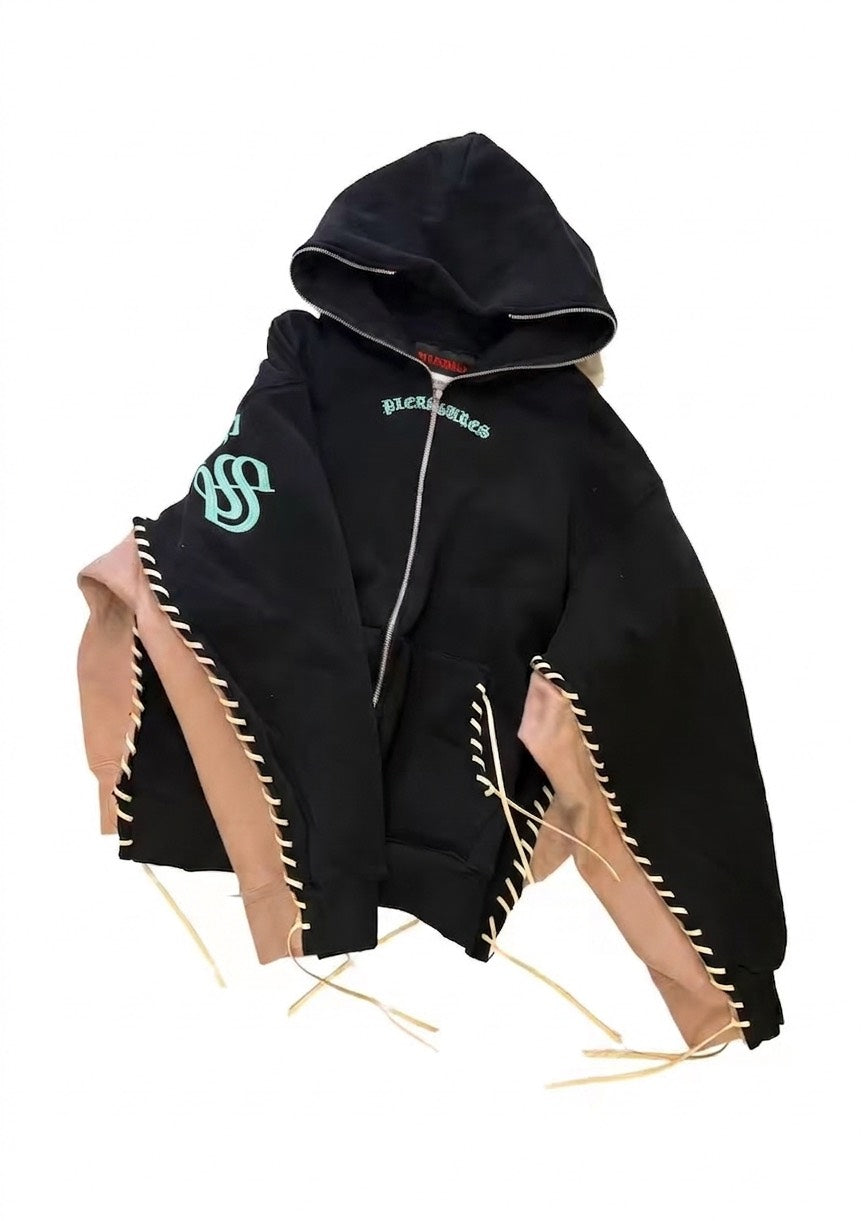 DOUBLE LAYERED HOODIE｜BLACK-thumbmail-2