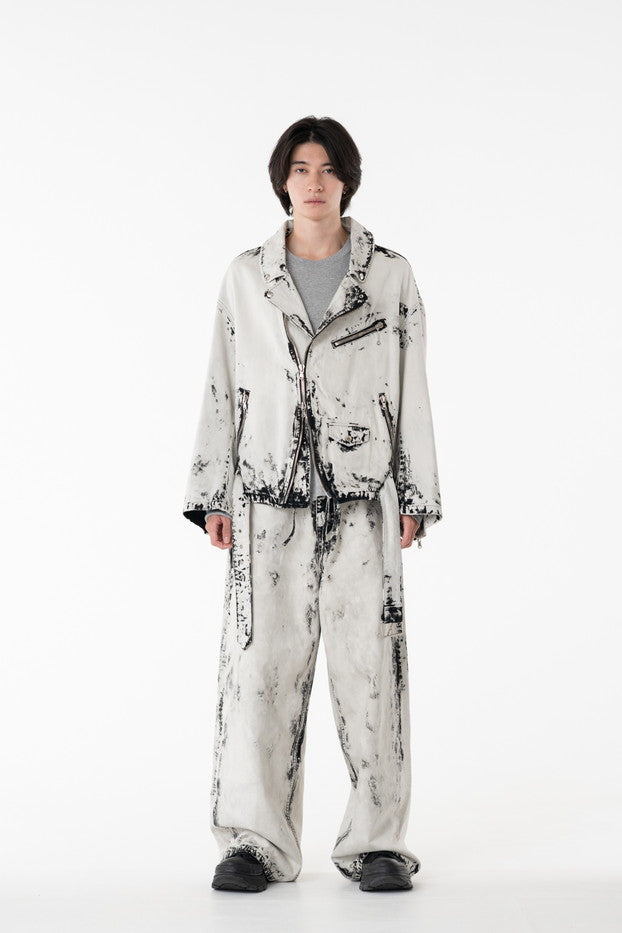 BLACK BLEACH W RIDERS BLOUSON｜WHITE-thumbmail-4