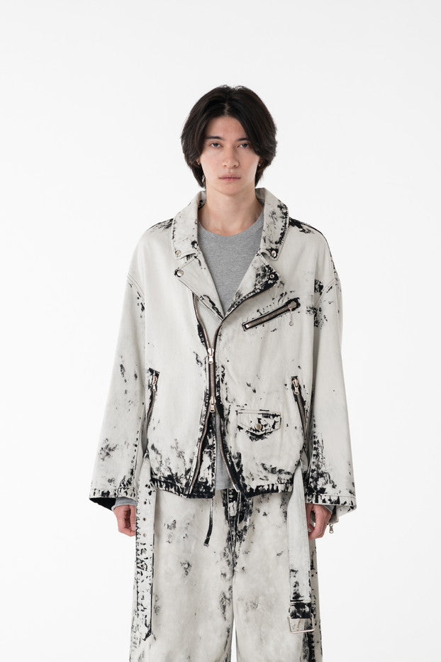 BLACK BLEACH W RIDERS BLOUSON｜WHITE