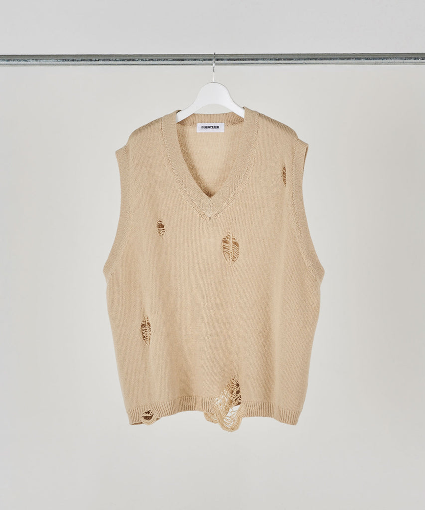 DAMAGE COTTON V-NECK KNIT VEST