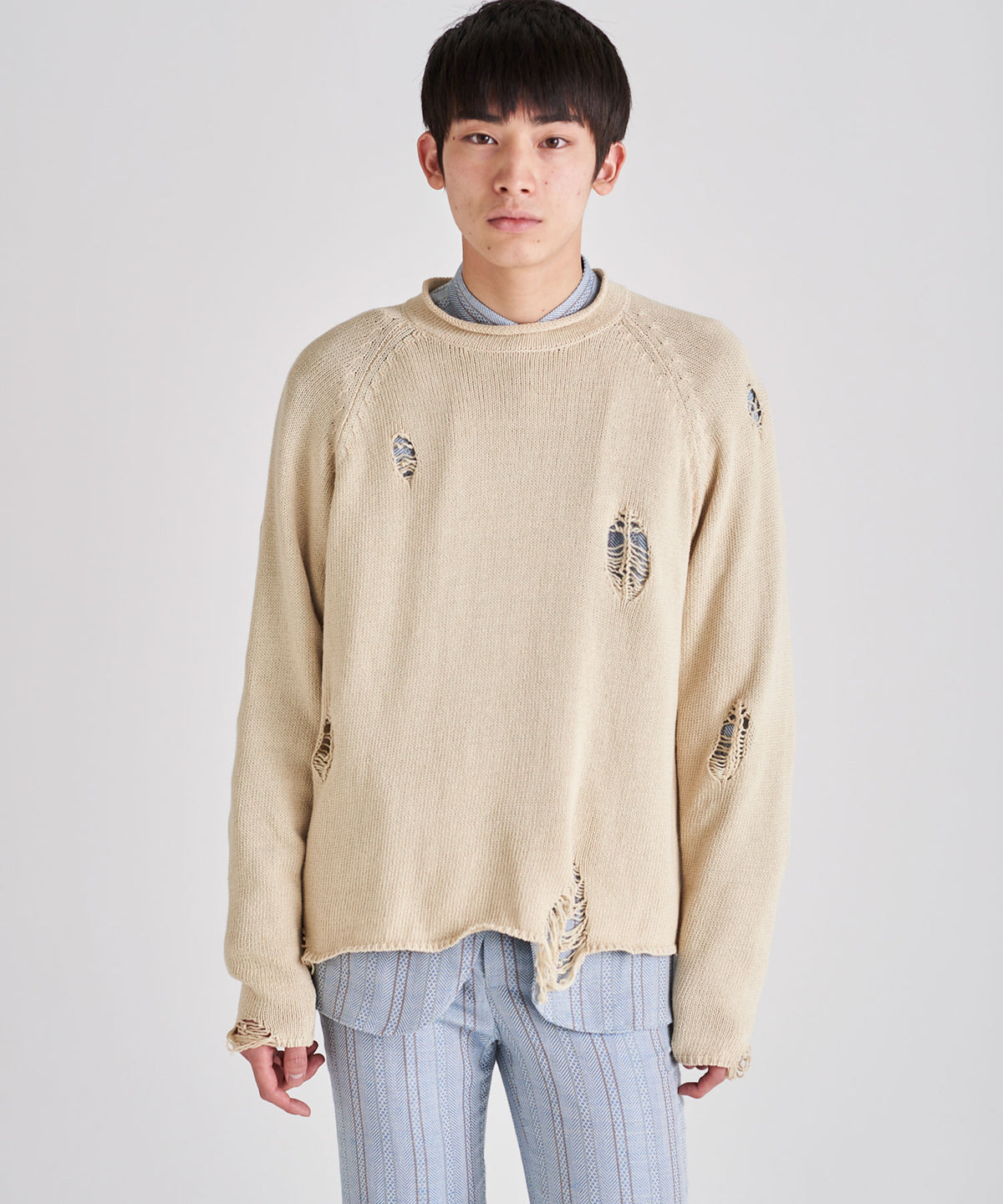 DAMAGE COTTON CREW NECK KNIT｜DISCOVERED