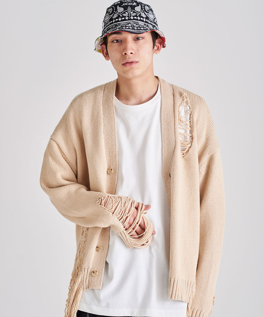 DAMAGE COTTON KNIT CARDIGAN